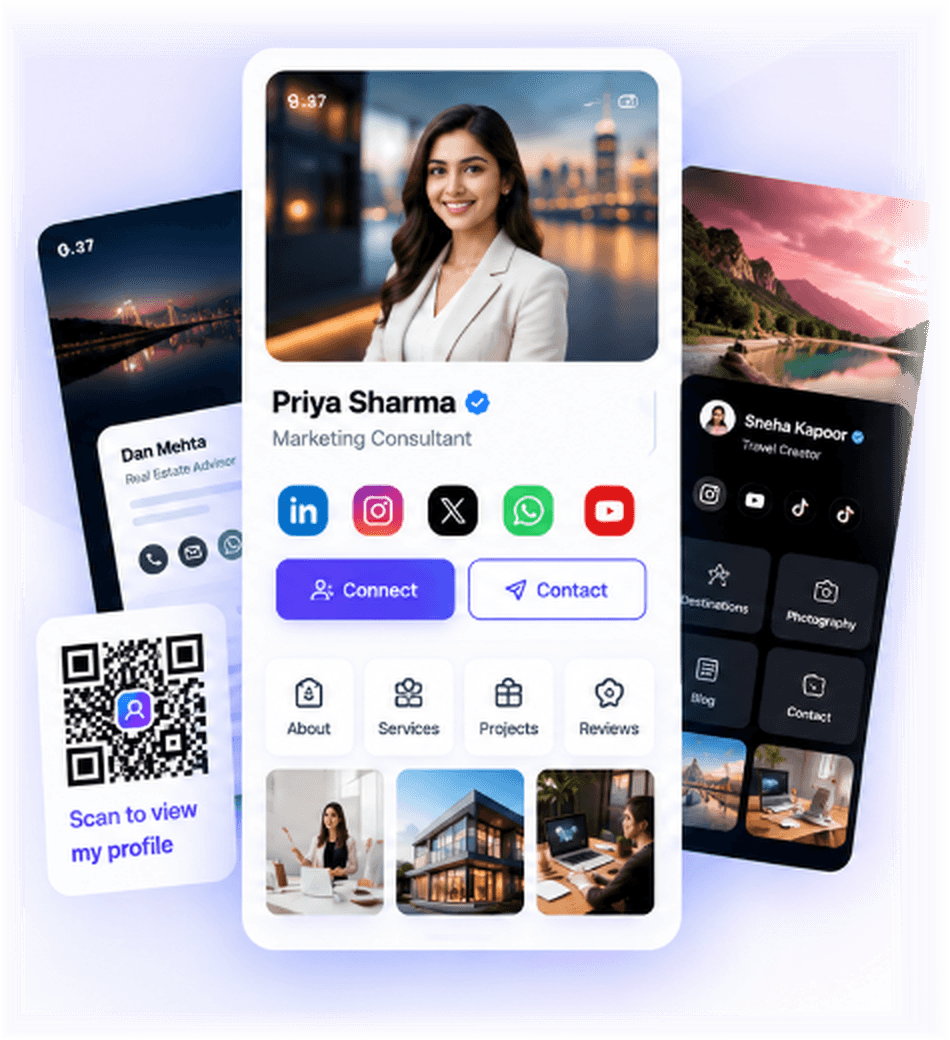 IdentiQ Digital Profile Mockups on Mobile and QR Card